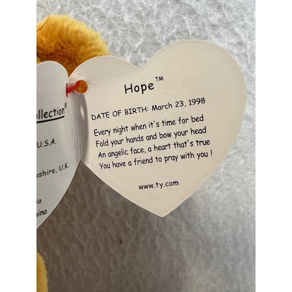 Ty Beanie Baby Hope the Praying Bear 1998 Retired Tan Plush‎ with Tags